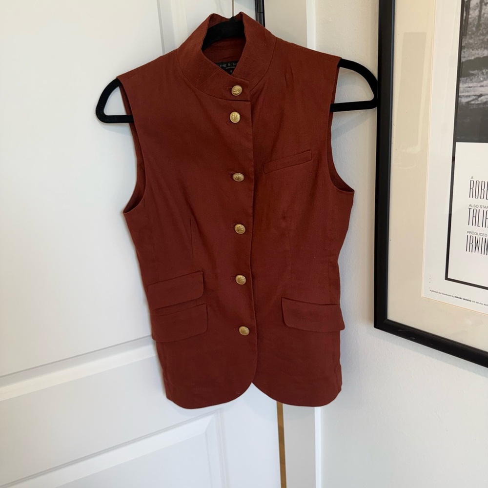 Rag & Bone Linen Vest in Chestnut